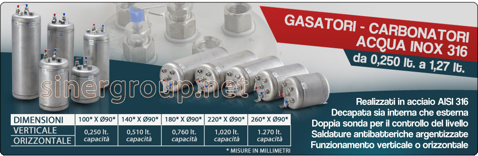 Gasatore - carbonatore acqua INOX 316 da 0,250lt. a 1,27lt.
