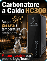 HC300 Carbonatore a Caldo Completamente personalizzabile Acqua frizzante Produzione 240 Lh Controllo elettronico del livello Sistema antiallagamento integrato Rubinetto inox 304 Personalizzazione brand Sottobanco