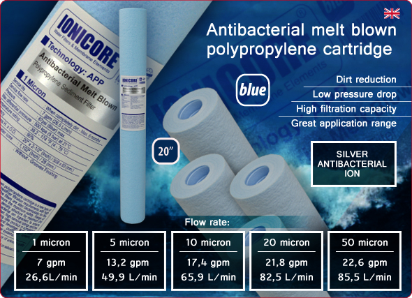 Ionicore blue Cartridges Melt Blown Polypropylene Silver Ion Water Purifiers