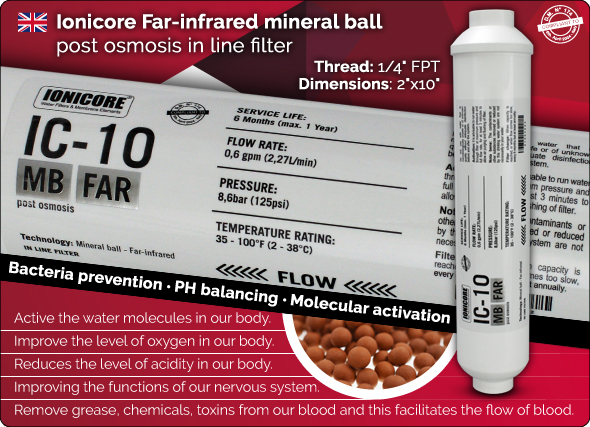 Ionicore Far-infrared mineral ball post osmosis in line filter