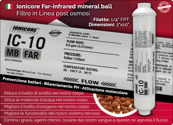 Ionicore Far-infrared mineral ball Filtro in Linea post osmosi