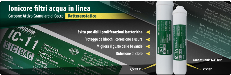 Ionicore SCGAC Carbone attivo granulare al cocco battereostatico Riduzione Cloro Refrigeratori Depuratori Osmosi Inversa