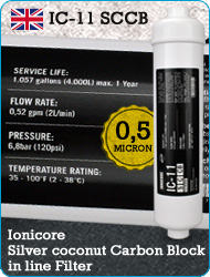 Ionicore SCCB Silver Coconut Carbon Block in line filter Water Purifiers water cooler Reverse Osmosis 0,5 micron