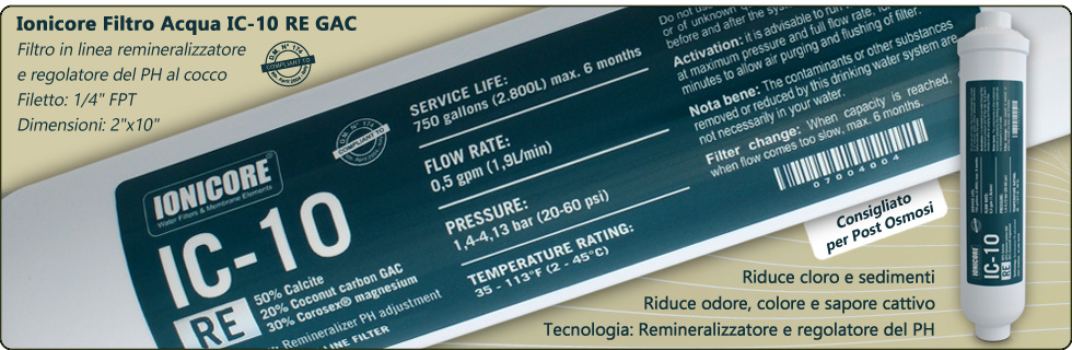 Ionicore filtro acqua in linea remineralizzatore e regolatore del PH GAC cocco depuratori acqua osmosi inversa sistemi filtrazione