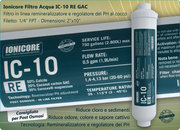 Ionicore filtro acqua in linea remineralizzatore e regolatore del PH GAC cocco depuratori acqua osmosi inversa sistemi filtrazione