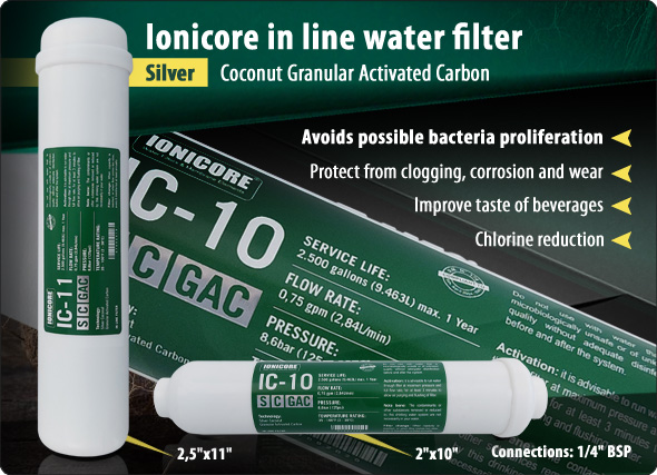 Ionicore SCGAC Silver Coconut granular carbon activated in line filter Water Purifiers water cooler Reverse Osmosis