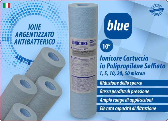 Ionicore blue Cartucce Polipropilene Soffiato Ione Antibatterico Depuratori