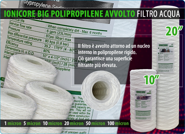 Ionicore serie big Filtri acqua Cartucce Polipropilene avvolto Depuratori Acqua Sistemi filtrazione