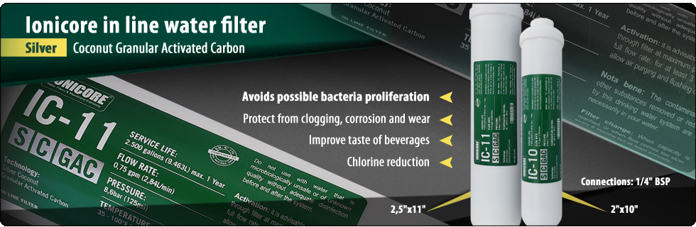 Ionicore SCGAC Silver Coconut granular carbon activated in line filter Water Purifiers water cooler Reverse Osmosis