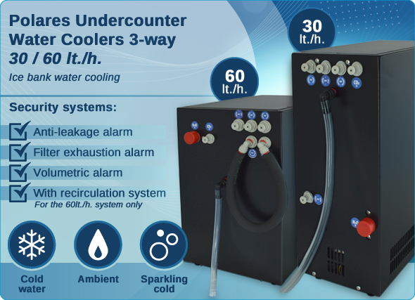 Polares 3-way undercounter water coolers cold water ambient sparkling purifier ice bank water cooling