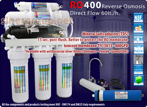 RO400 water purifier direct flow reverse osmosis 60lt. h. outgoing regulator TDS Membrane 400gpd