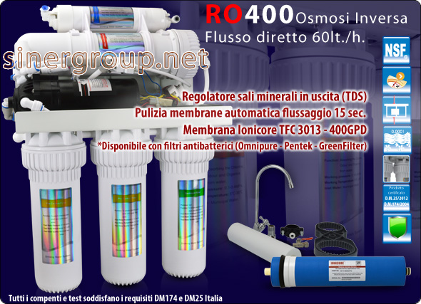 Depuratore Osmosi Inversa RO400 diretta 60lt. h. regolatore TDS Membrana 400gpd