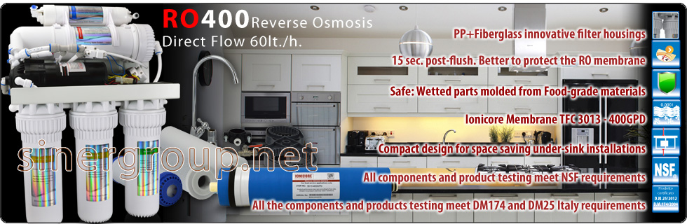 RO400 water purifier direct flow reverse osmosis 60lt. h. outgoing regulator TDS Membrane 400gpd