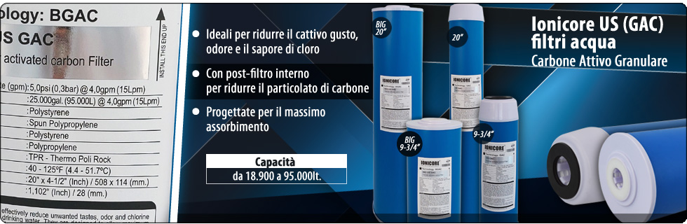 US Ionicore cartuccia GAC carbone attivo granulare standard Depuratori Acqua