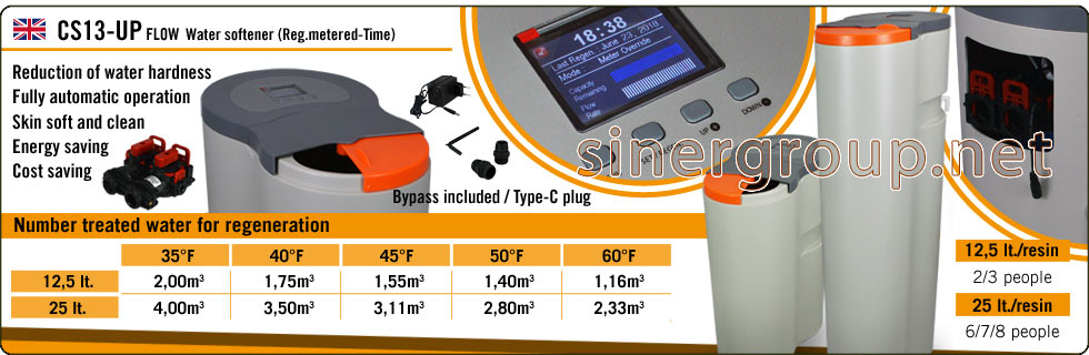CS13UP series Water Softener Electronic Valve Regeneration Metered Time saving cleaning protection health pureness beauty liters resin