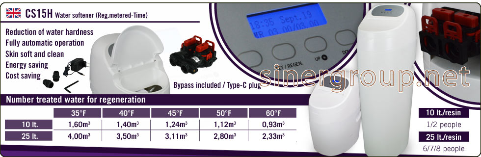 CS15H series Water Softener Electronic Valve Regeneration Metered Time saving cleaning protection health pureness beauty liters resin