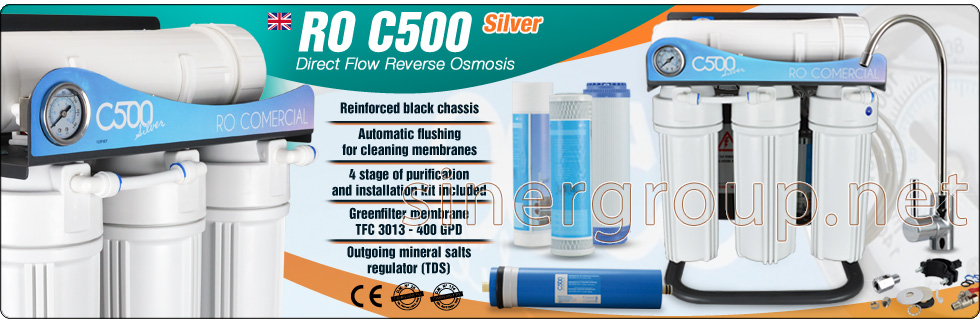 ROC500 water purifier direct flow reverse osmosis 65lt. h. outgoing regulator TDS Membrane 400gpd