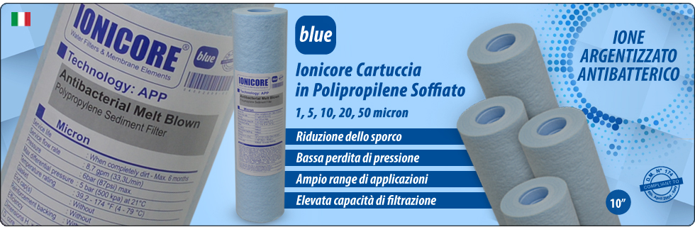 Ionicore blue Cartucce Polipropilene Soffiato Ione Antibatterico Depuratori Acqua