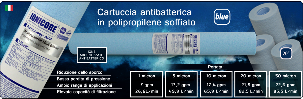 Ionicore blue Cartucce Polipropilene Soffiato Ione Antibatterico Depuratori Acqua