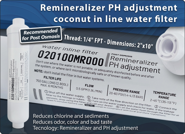 Water filter remineralizer PH adjustment coconut in line GAC Water Purifiers Reverse Osmosis