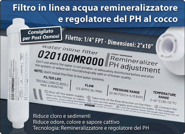 Filtro acqua in linea remineralizzatore e regolatore del PH GAC cocco depuratori acqua osmosi inversa sistemi filtrazione