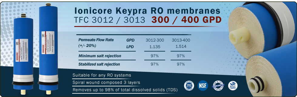 Membrane Reverse Osmosis Ionicore Keypra line 300 400 gpd Water System Filtration High Rejection