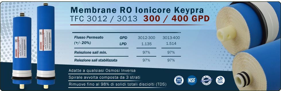 Membrane Osmosi Inversa Ionicore Keypra line 300 400 gpd Sistema Filtrazione Acqua Alta Reiezione