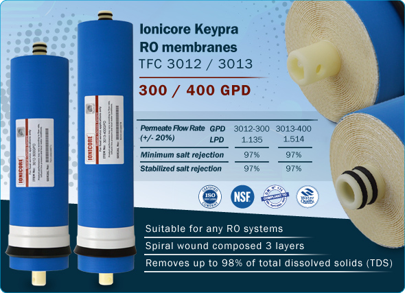Membrane Reverse Osmosis Ionicore Keypra line 300 400 gpd Water System Filtration High Rejection