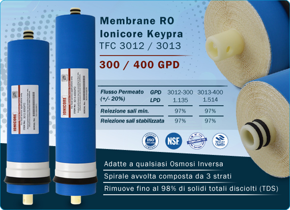 Membrane Osmosi Inversa Ionicore Keypra line 300 400 gpd Sistema Filtrazione Acqua Alta Reiezione