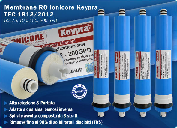 Membrane Osmosi Inversa Ionicore Keypra line 50 75 100 150 200 gpd Sistema Filtrazione Acqua Alta Reiezione