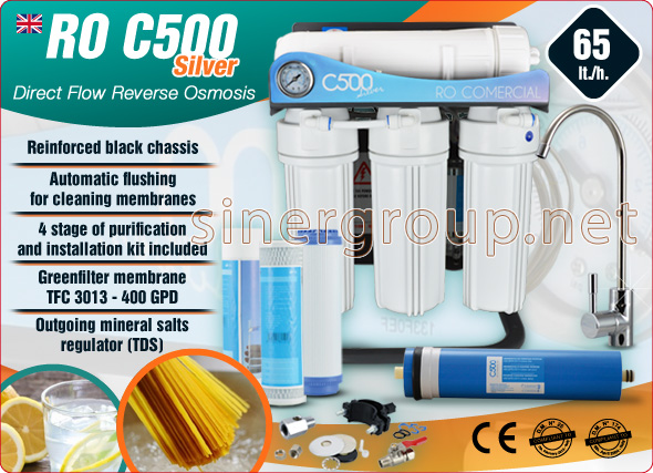 ROC500 water purifier direct flow reverse osmosis 65lt. h. outgoing regulator TDS Membrane 400gpd