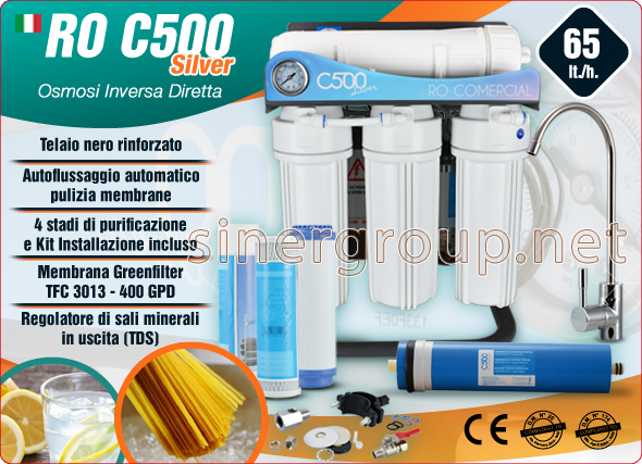 Depuratore Osmosi Inversa ROC500 diretta 65lt. h. regolatore TDS Membrana 400gpd