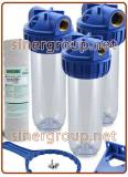 10" Filtration kit 3-pieces standard housing IN-OUT 3/4", 1/2", 1" clear - 50micron (12)