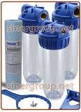 Kit Blue filtrazione completo contenitore standard 3 pezzi 10" IN-OUT 3/4", 1/2", 1" trasparente (12)