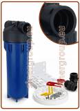 Housing 10" blue IN-OUT 1" - with wrench and steel bracket (9)