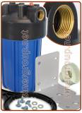 Big housings 10" blue IN-OUT 3/4", 1", 1-1/2" brass thread - Pressure release button with wrench & wall mounting bracket (4)