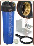 Big housings 20" blue IN-OUT 3/4", 1", 1-1/2" brass thread - Pressure release button with wrench & wall mounting bracket (4)