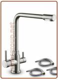 3073 3-way brushed stainless steel faucet 3/8"