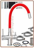 3372 3-way stainless steel metal free faucet 3/8" with red soft spout