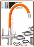 3374 3-way stainless steel metal free faucet 3/8" with orange soft spout