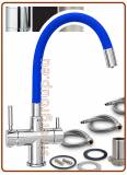 3376 3-way stainless steel metal free faucet 3/8" with blue soft spout