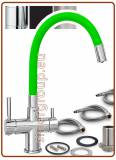 3380 3-way stainless steel metal free faucet 3/8" with green soft spout