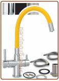 4328 4-way stainless steel metal free faucet 3/8" with yellow soft spout
