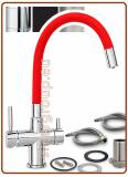 4330 4-way stainless steel metal free faucet 3/8" with red soft spout