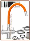 4332 4-way stainless steel metal free faucet 3/8" with orange soft spout