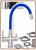4334 4-way stainless steel metal free faucet 3/8" with blue soft spout