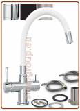 4336 4-way stainless steel metal free faucet 3/8" with white soft spout