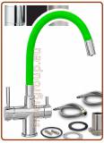 4338 4-way stainless steel metal free faucet 3/8" with green soft spout