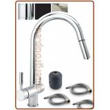 3228 Rubinetto acciaio inox 304 3 vie 3/8" con doccetta estraibile