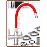 3372 3-way stainless steel metal free faucet 3/8" with red soft spout